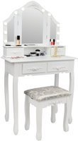 Cosmetic dressing table with triple LED mirror and stool